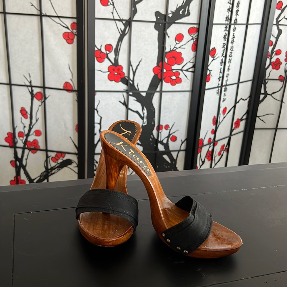 NEW KIARA Italian fetish mule heels wooden black 39